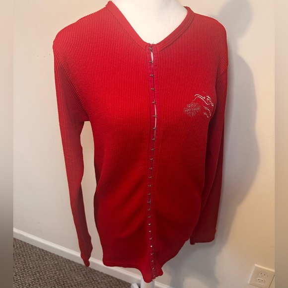Harley Davison Long Sleeve Thermal Eye Hook Cardigan Red Size XL - Picture 1 of 9